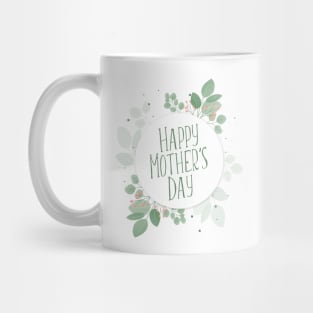 Happy Mother's Day Typography with Green Leaves Wreath Mug